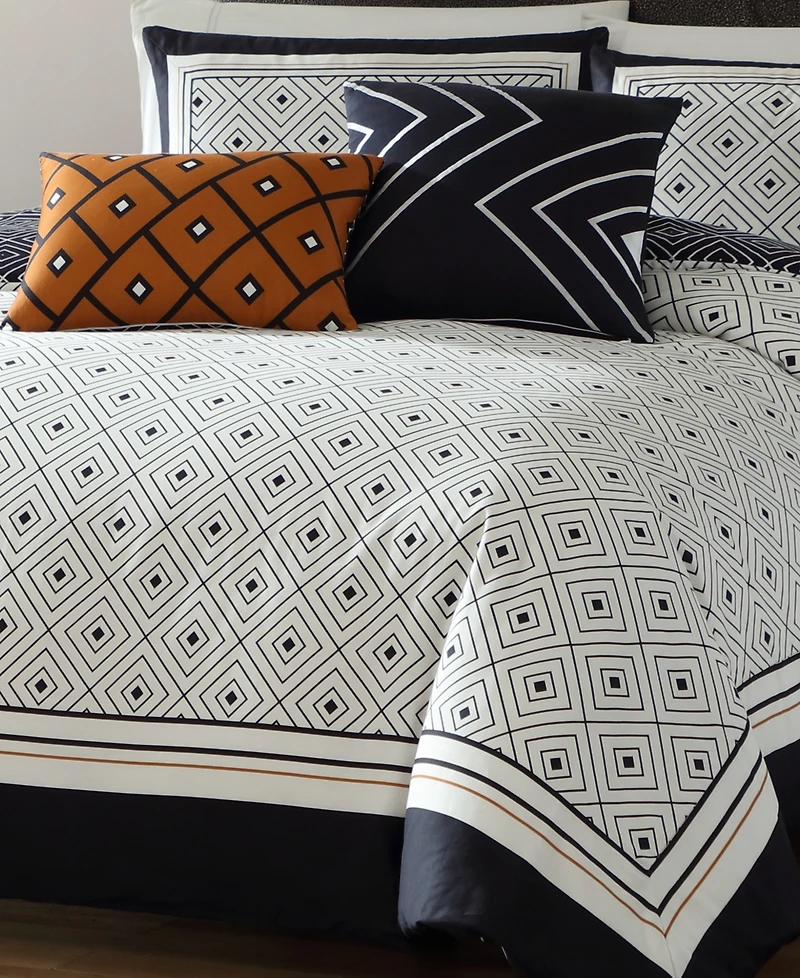 Bebejan Geometric Black & White Bedding 200 Thread Count 100% Cotton Sateen 5 Piece Reversible Queen Comforter Set