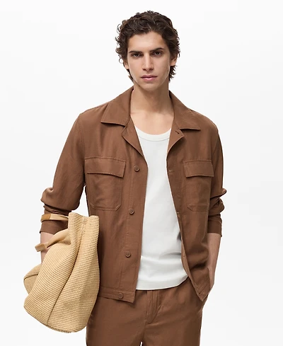 Mango Men's Bowling-Style Linen Overshirt