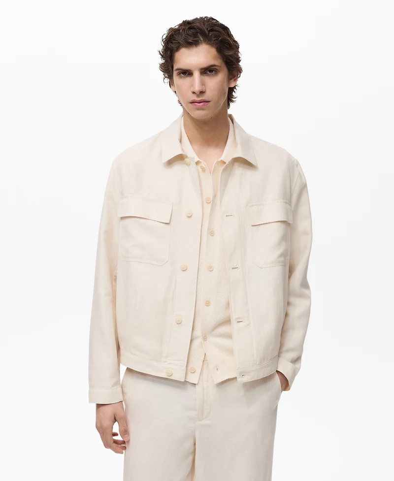 Mango Men's Bowling-Style Linen Overshirt