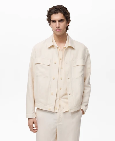 Mango Men's Bowling-Style Linen Overshirt