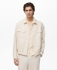 Mango Men's Bowling-Style Linen Overshirt