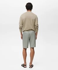 Mango Men's Linen Pleated Bermuda Shorts
