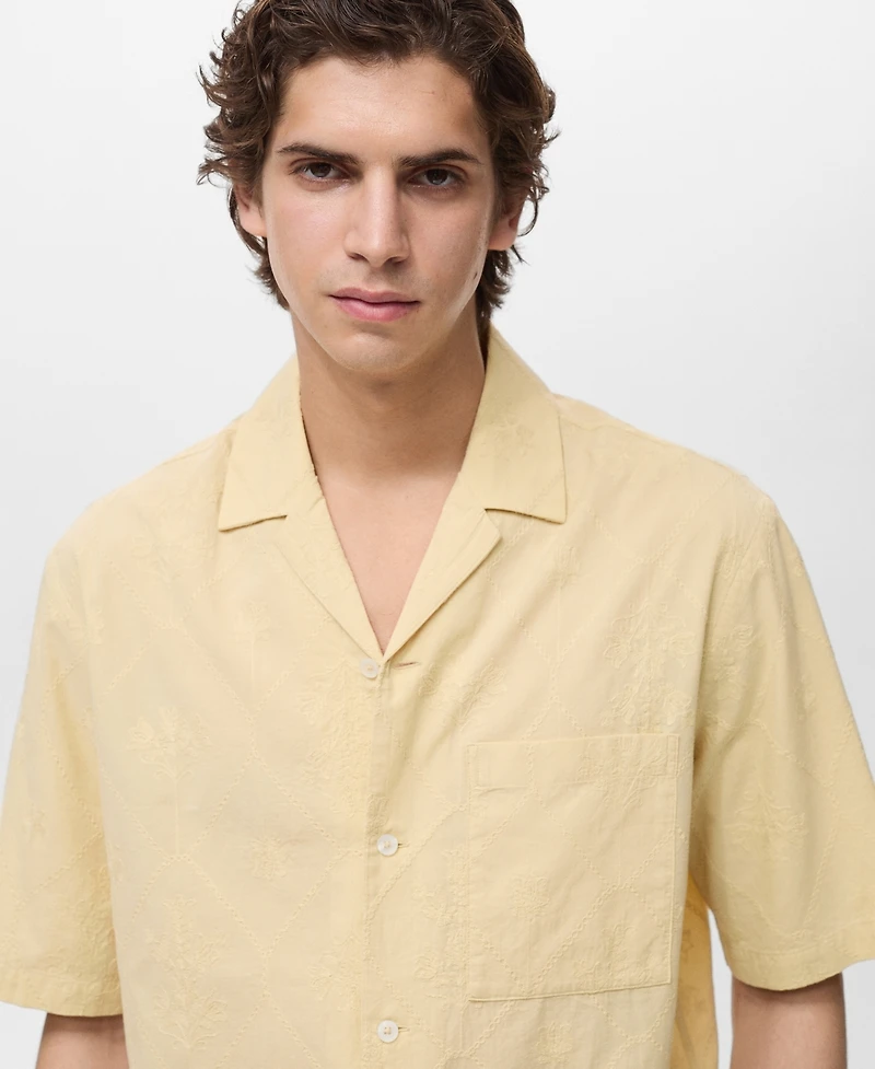 Mango Men's Embroidered Bowling Collar Shirt