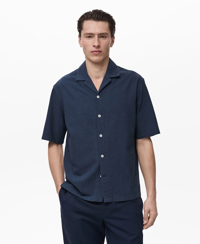 Mango Men's Embroidered Bowling Collar Shirt