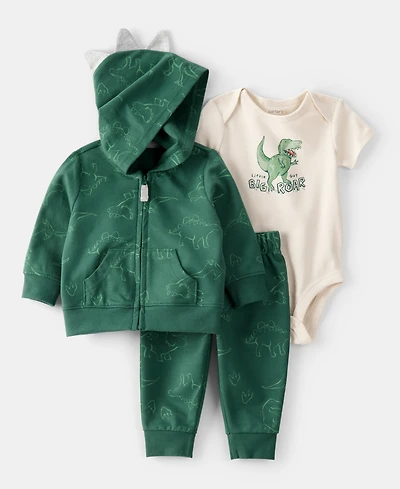 Carter's Baby Boys Cotton Dinosaur Little Jacket, Bodysuit & Pants, 3 Piece Set