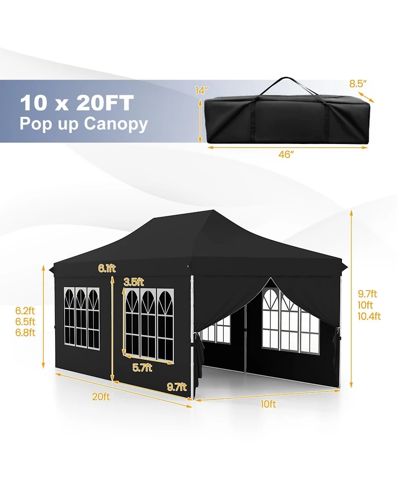 10 x 20 Feet Pop up Canopy with 6 Sidewalls Windows and Carrying Bag