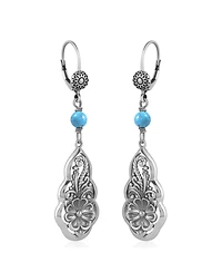 American West Jewelry Sterling Silver Kingman Turquoise Flower Gemstone Bead Lever Back Earrings