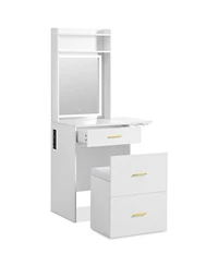 Mondawe 20" Vanity Desk with Mirror and Light, Charging Station & Fold-up Panel