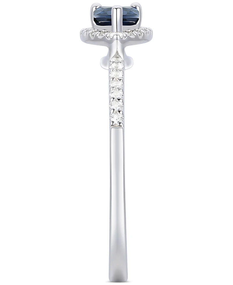 Sapphire (1/2 ct. t.w.) & Diamond (1/6 ct. t.w.) Pear Halo Ring in 10k White Gold