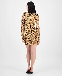 Bar Iii Women's Printed Tie-Neck Long-Sleeve Mesh Dress, Exclusively at Macy's