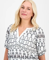 Style & Co Petite Eyelet Summer Split-Neck Top, Exclusively at Macy's