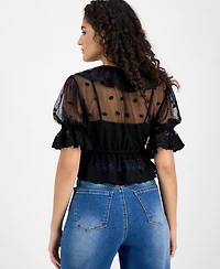 And Now This Women's V-Neck Ruffle-Trim Mesh Top, Exclusively at Macy's