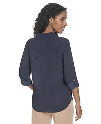 Tommy Hilfiger Women's Slim-Fit Pin-Dot Roll-Tab-Sleeve Shirt