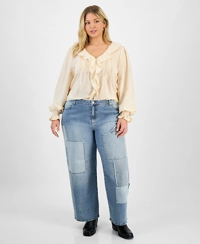 And Now This Trendy Plus Patchwork High Rise Wide Leg Jeans, Macy's Exclusive