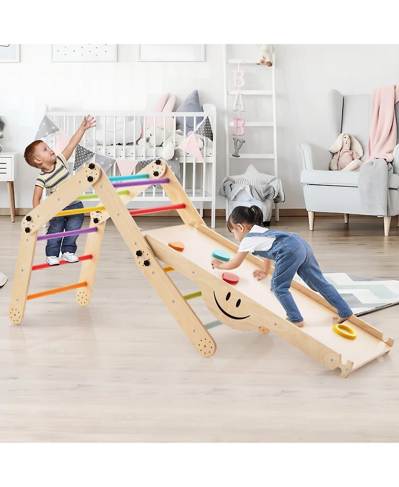 Mecale Climbing Triangle Ladder Toy Indoor Jungle Gym with Reversible Ramp