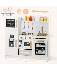Wooden Kids Kitchen Playset with Chalkboard Ice Maker Sink Lighted Microwave