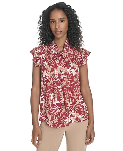 Tommy Hilfiger Women's Ruffled Floral Bow Blouse