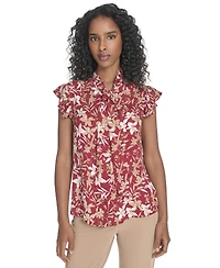 Tommy Hilfiger Women's Ruffled Floral Bow Blouse