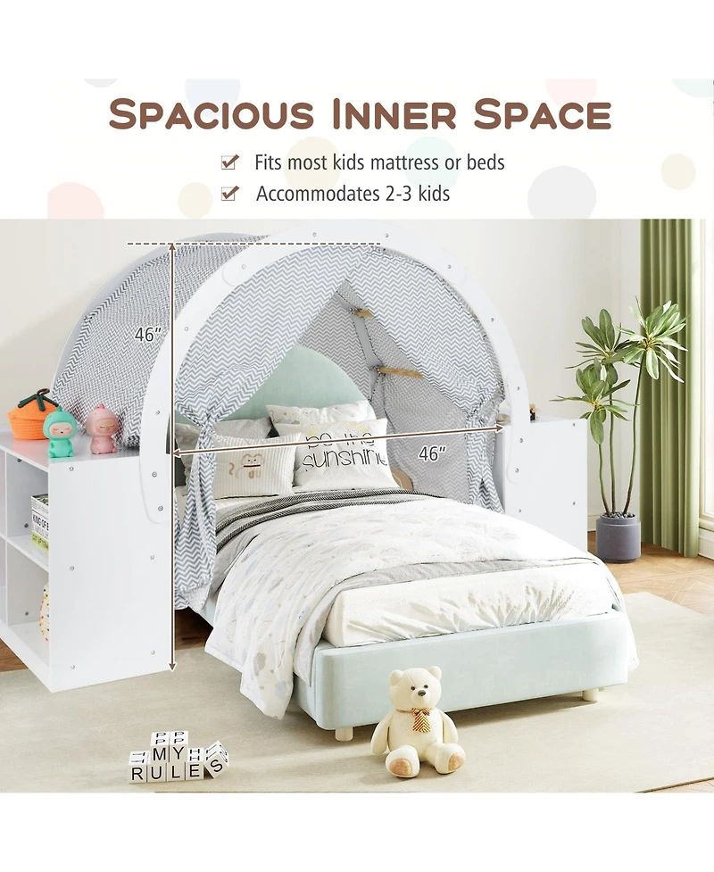 Mecale Wooden Kids Play Tent with Curtain Shades and 8 Cubbies