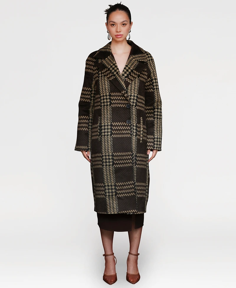 Avec Les Filles Women's Single-Breasted Plaid Coat