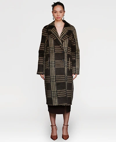 Avec Les Filles Women's Single-Breasted Plaid Coat
