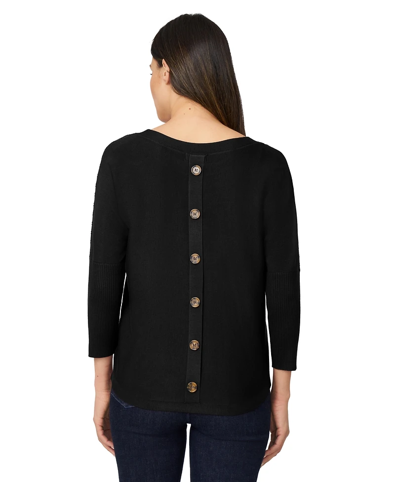 Melissa Paige Women's Boatneck Button-Back Dolman-Sleeve Sweater
