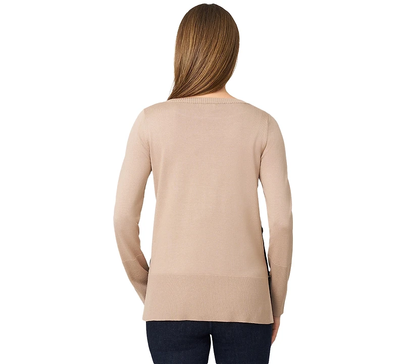 Melissa Paige Women's Contrast-Trim Side-Button Tunic Sweater