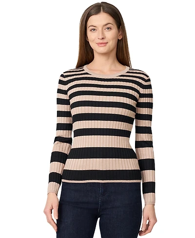Melissa Paige Women's Striped Ribbed Crewneck Sweater
