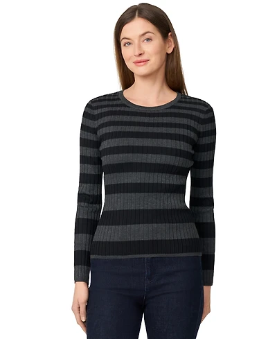 Melissa Paige Women's Striped Ribbed Crewneck Sweater