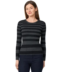 Melissa Paige Women's Striped Ribbed Crewneck Sweater