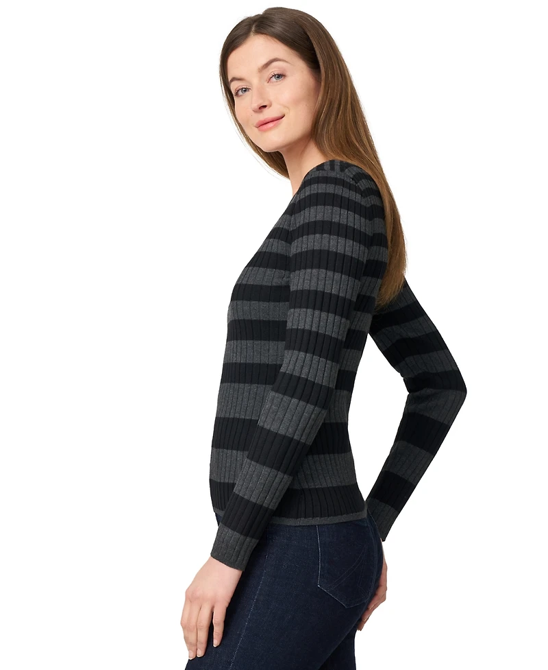 Melissa Paige Women's Striped Ribbed Crewneck Sweater