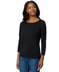 Melissa Paige Women's Crewneck Pointelle 3/4-Sleeve Lightweight Sweater
