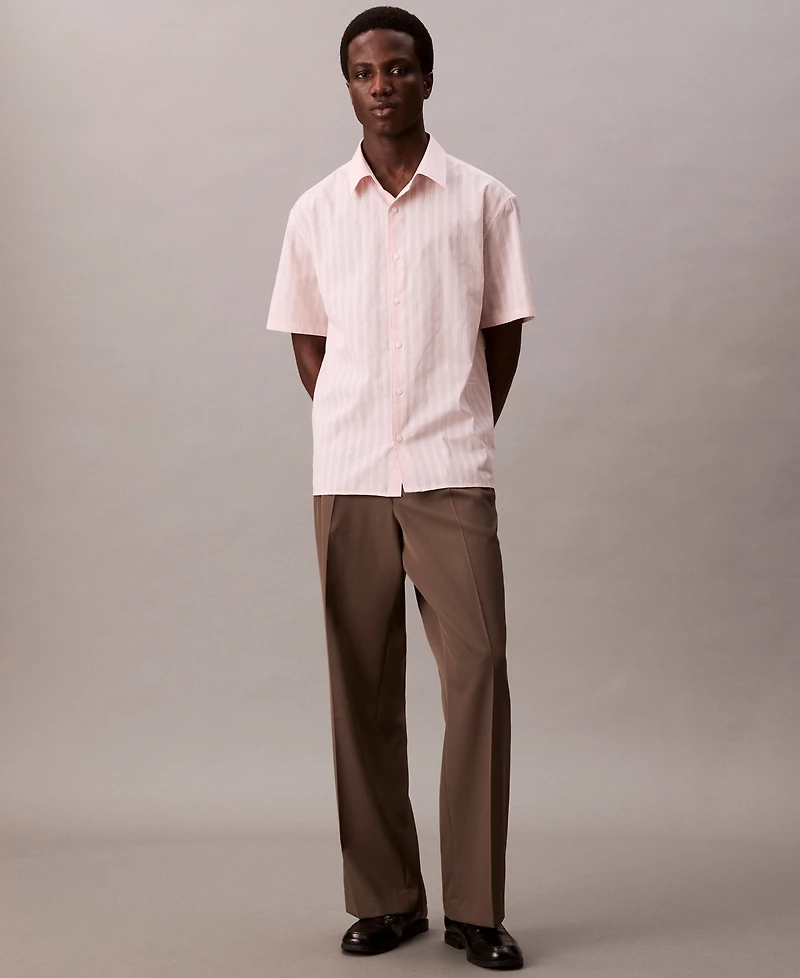 Calvin Klein Men's Cotton Striped Textured Short-Sleeve Shirt