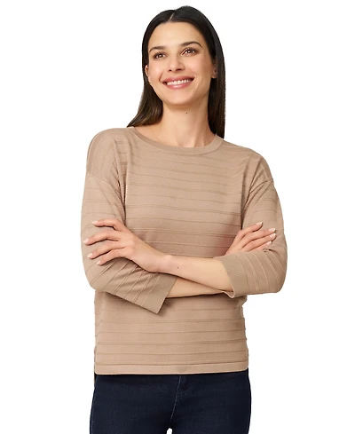 Melissa Paige Women's Ottoman-Rib Crewneck 3/4-Sleeve Sweater