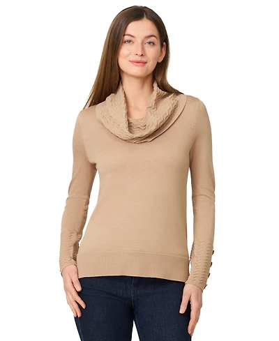 Melissa Paige Women's Chevron-Trimmed Cowl-Neck Sweater