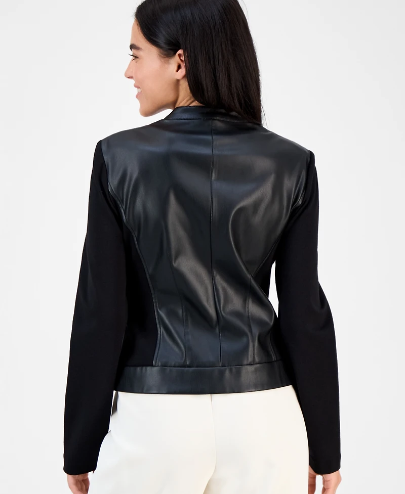 Anne Klein Petite Quilted Faux-Leather Jacket