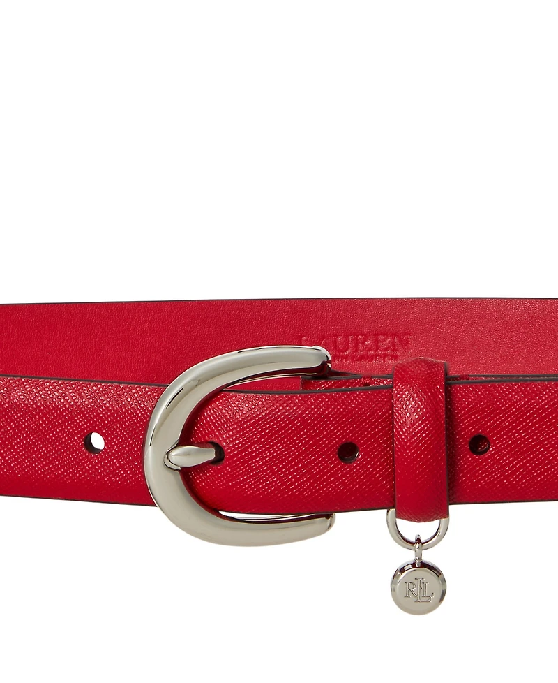 Lauren Ralph Logo Charm Crosshatch Leather Belt