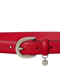 Lauren Ralph Logo Charm Crosshatch Leather Belt
