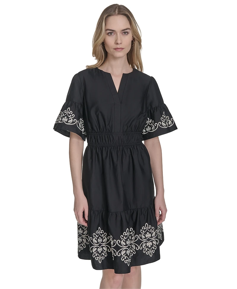 Vince Camuto Women's Cotton Embroidered Fit & Flare Dress