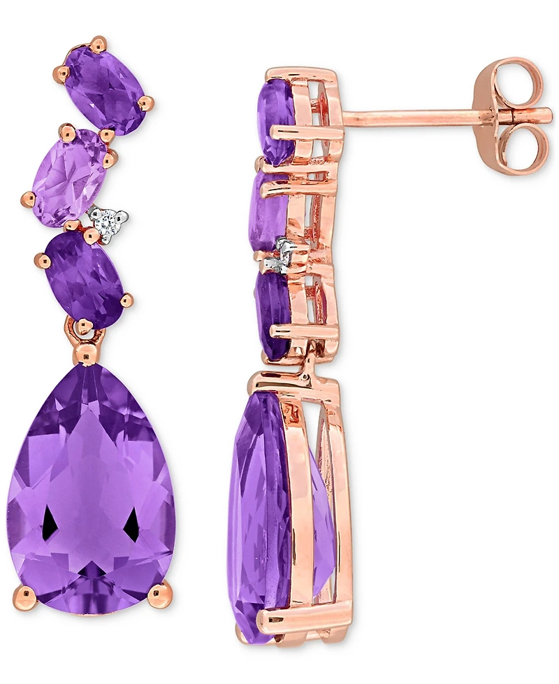 Amethyst & Pink Amethyst (7 1/5 ct. t.w.) Diamond Accent Teardrop Earrings in 10k Rose Gold
