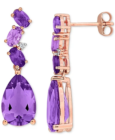 Amethyst & Pink Amethyst (7 1/5 ct. t.w.) Diamond Accent Teardrop Earrings in 10k Rose Gold