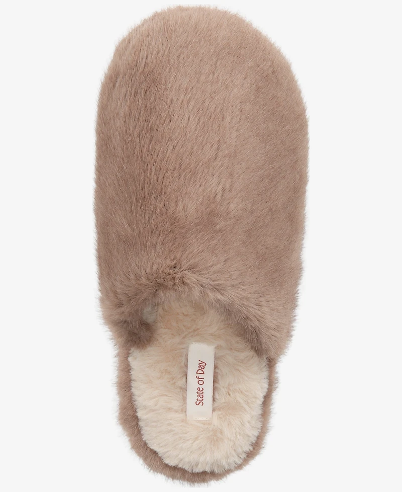State of Day Women's Boxed Two-Tone Faux-Fur Slide Slippers, Macy's Exclusive