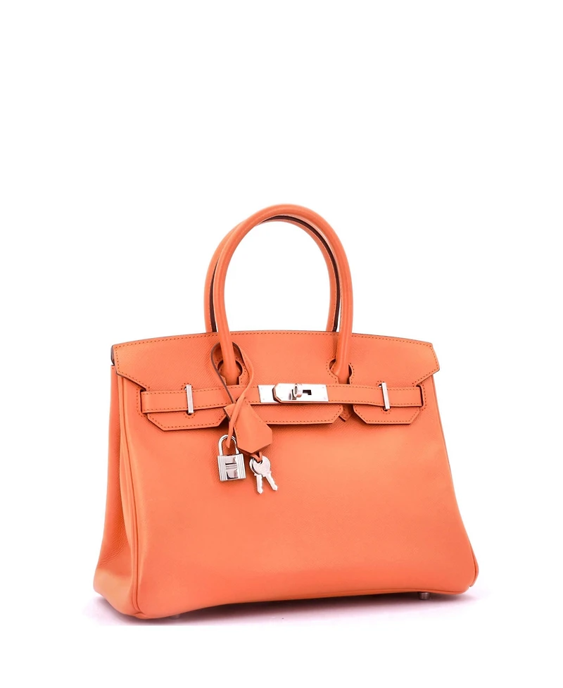Pre-Owned Hermes Birkin 30 Handbag Orange Epsom with Palladium Hardware