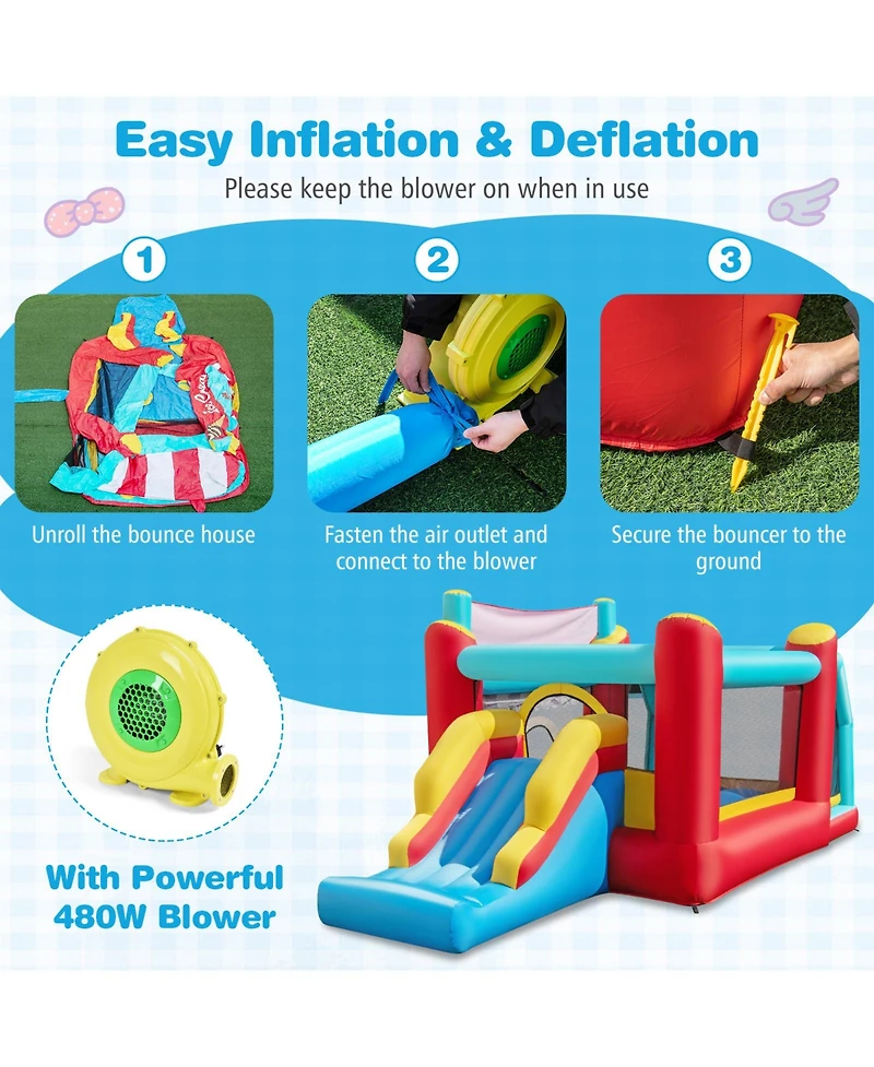 Gymax Inflatable Bounce House 5-in-1 Ice Cream Jumping Castle w/ 480W Blower