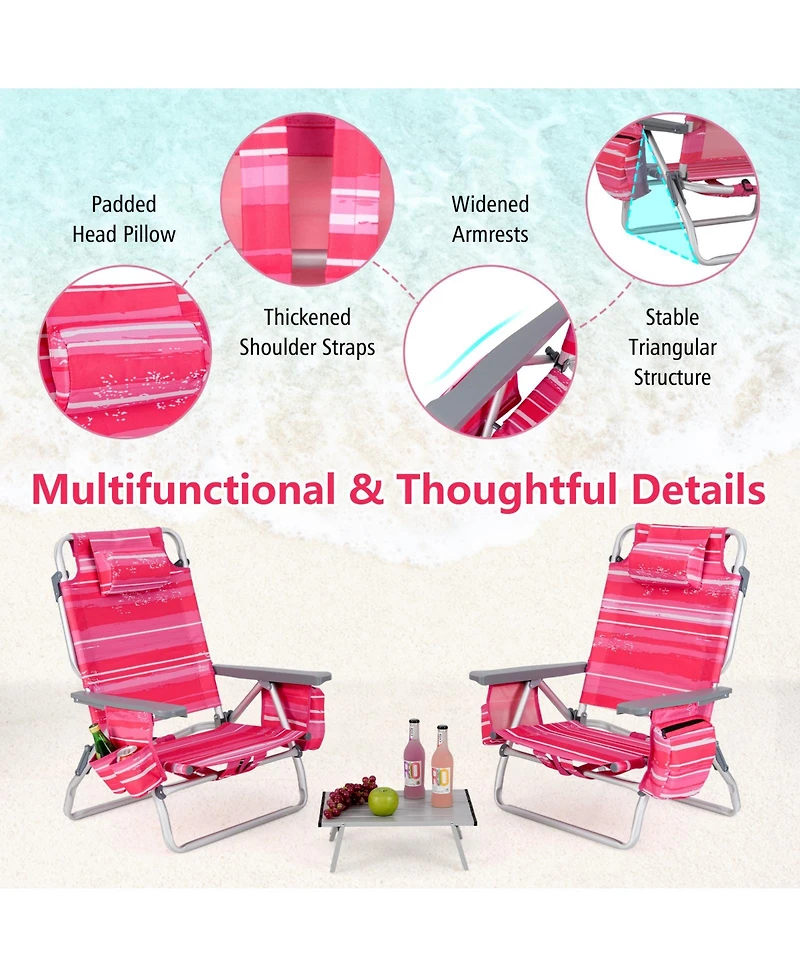 Gouun 2 Packs 5-Position Outdoor Folding Backpack Beach Table Chair Reclining Chair Set