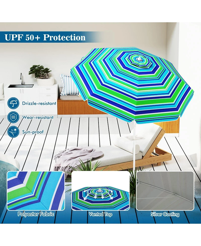Gymax 6.5 Ft Beach Umbrella for Sand Heavy-Duty Sunshade Parasol w/ Sand Anchor
