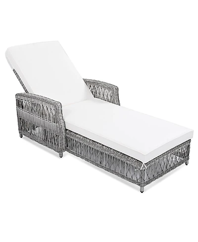 Mondawe Outdoor Wicker Lounge with Armrests, Patio Adjustable Recliner Soft Removable Cushions