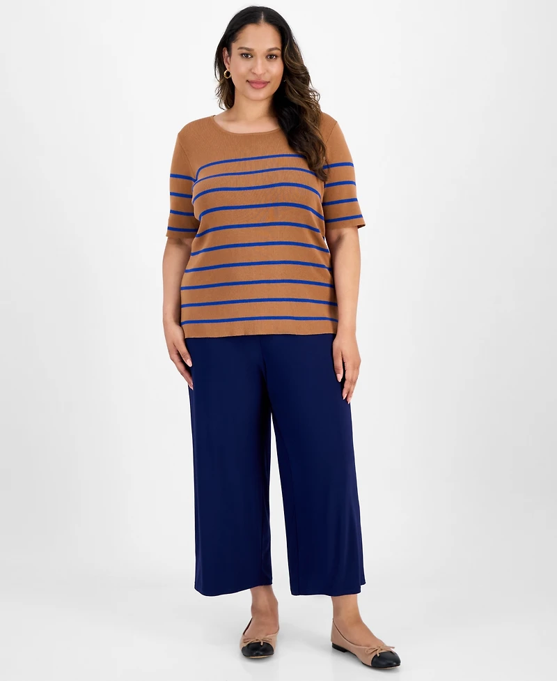 Tahari Asl Plus Striped Short-Sleeve Top