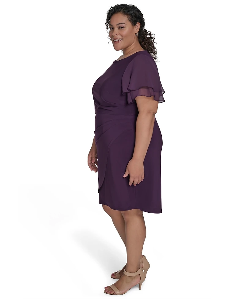 Jessica Howard Plus Flutter-Sleeve Shirred Dress
