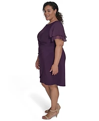 Jessica Howard Plus Flutter-Sleeve Shirred Dress